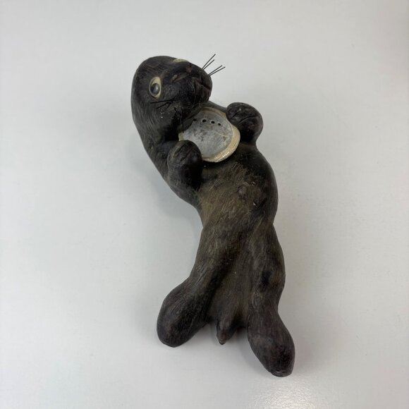 Hand-Carved Wax Sea Otter Holdinv Shell Playful 7” Long Rustic Decor - Picture 2 of 6